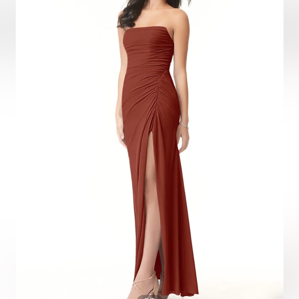 Terracotta Strapless Chiffon Dress - Size 2